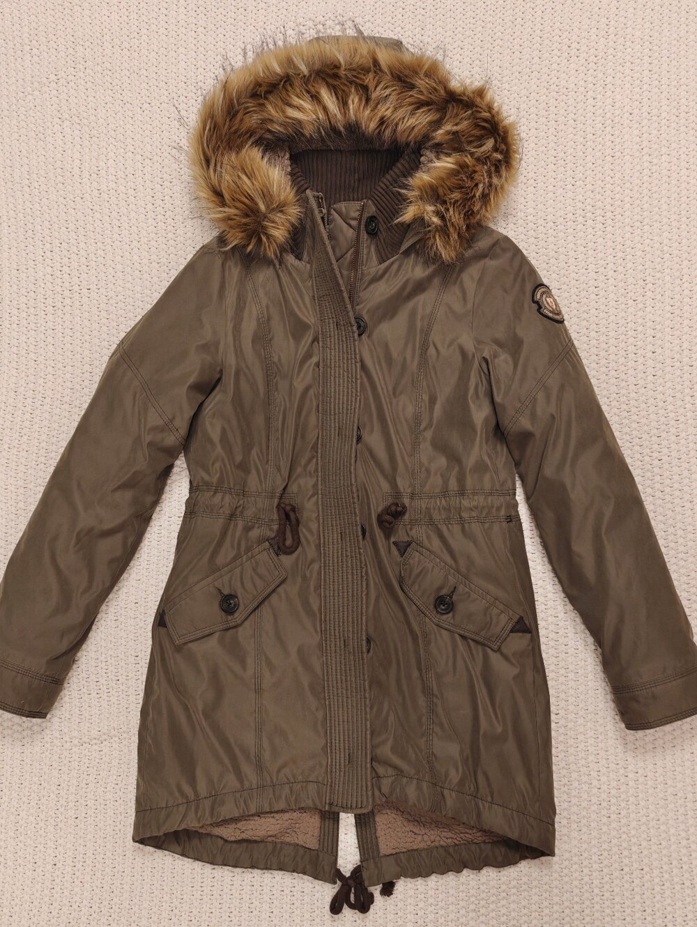 Abercrombie & Fitch Women's Olive Y2K Utility Outerwear Sherpa Lined Parka Sz M